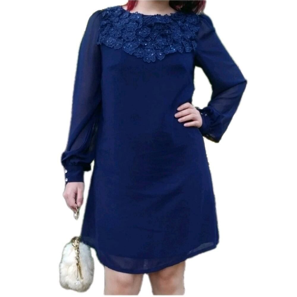Little Mistress London Blue Floral Embroidery Appliqué Dress size 4